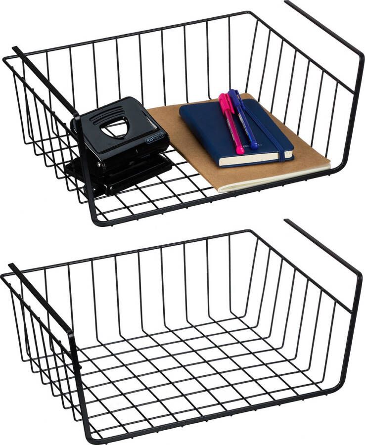 Relaxdays hangmand kast set van 2 draadmand onder plank keukenkast organizer bureau