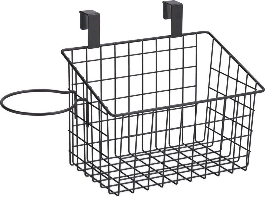 Relaxdays hangmand metaal metalen draadmand opbergmandje voor keukenkast of deur zwart