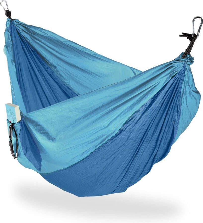 Relaxdays hangmat outdoor XXL hang mat 2 personen extreem licht camping tot 200 kg blauw