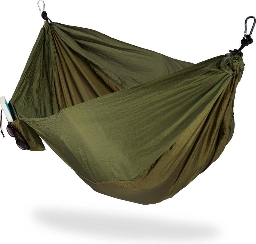 Relaxdays hangmat outdoor XXL hang mat 2 personen extreem licht camping tot 200 kg donkergroen