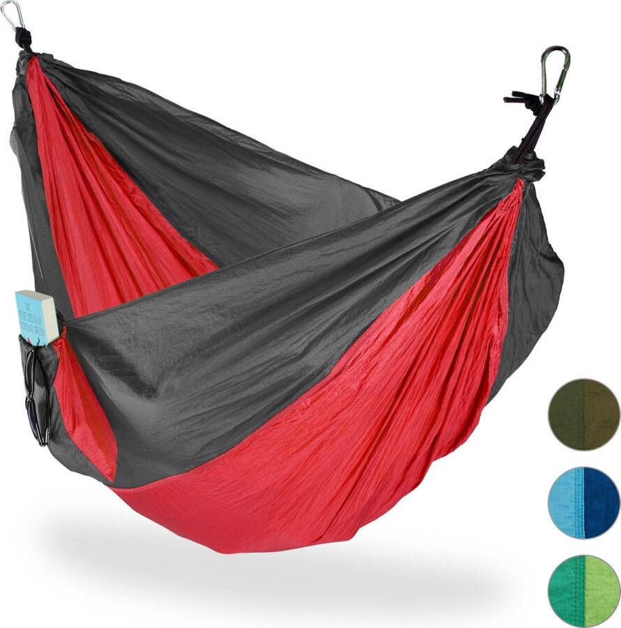 Relaxdays hangmat outdoor XXL hang mat 2 personen extreem licht camping tot 200 kg rood