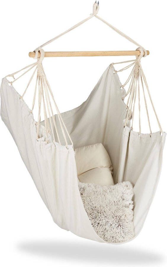 Relaxdays hangstoel modern katoen 150 kg hangmatstoel binnen en buiten blauw beige