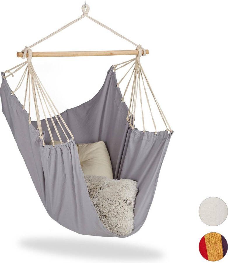 Relaxdays hangstoel modern katoen 150 kg hangmatstoel binnen en buiten blauw bruin