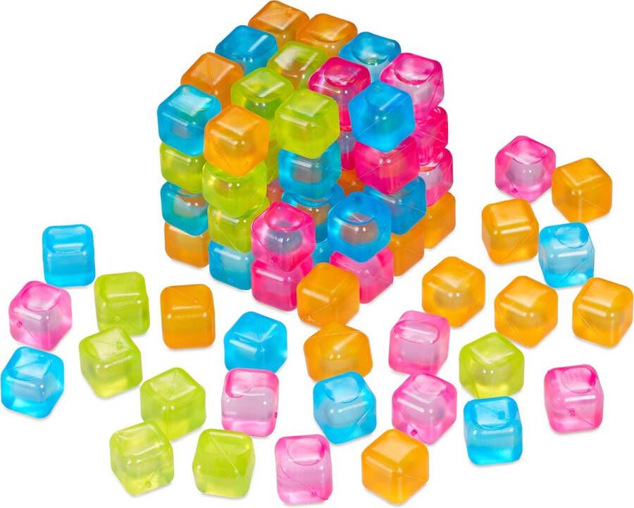 Relaxdays herbruikbare ijsblokjes 100 gekleurd ijsklontjes van plastic vierkant
