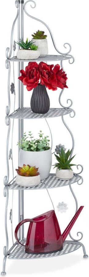 Relaxdays hoek plantenrek metaal 4 etages inklapbaar retro plantentrap hoog binnen zilver