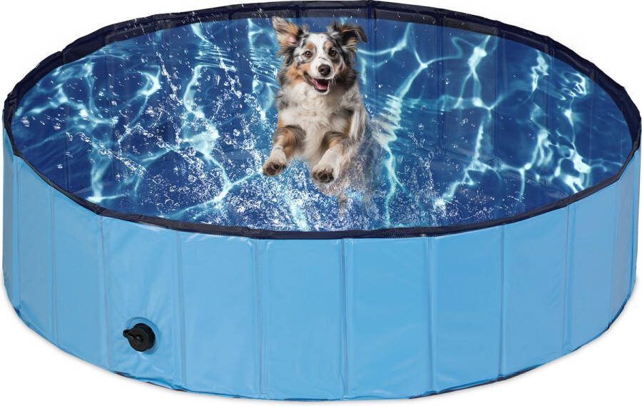 Relaxdays hondenzwembad 120x30 cm zwembad middelgrote honden afvoerdop kunststof