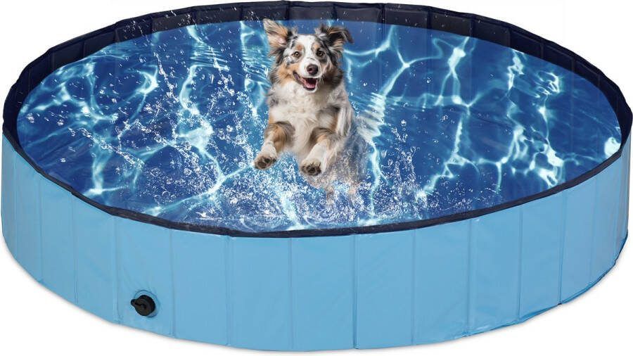 Relaxdays hondenzwembad 160x30 cm zwembad middelgrote honden afvoerdop kunststof