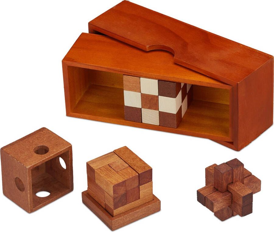 Relaxdays houten denkspellen kubus slang iq puzzel volwassenen 3d puzzel kubus