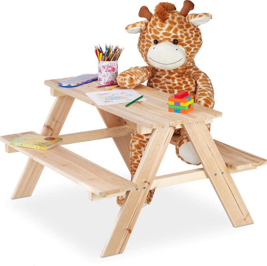Relaxdays houten kinderpicknicktafel tuinset kinderen kindertafel buiten speeltafel
