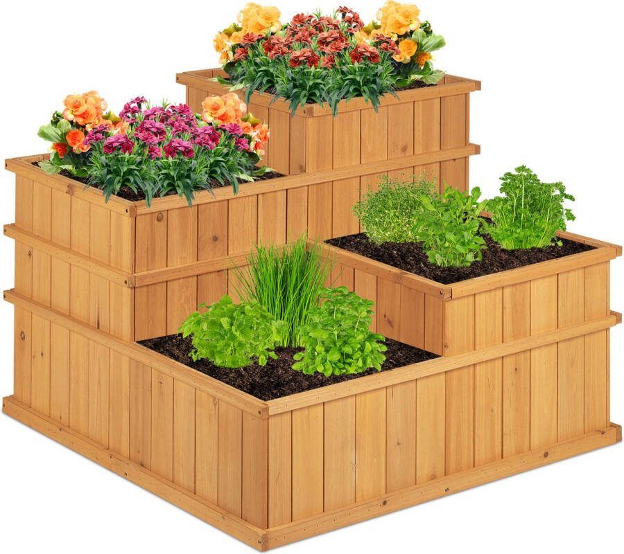 Relaxdays houten plantenbak 4-laags 61 x 81 x 81 cm losse bodem moestuinbak