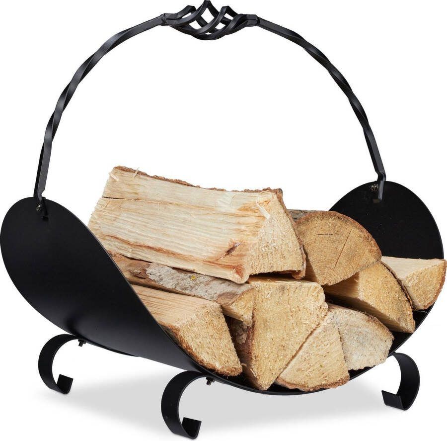 Relaxdays houtmand haardhout houtopslag voor binnen brandhout mand staal zwart