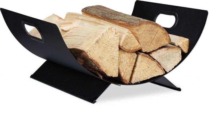 Relaxdays houtmand haardhout metaal houtopslag voor binnen mand brandhout zwart