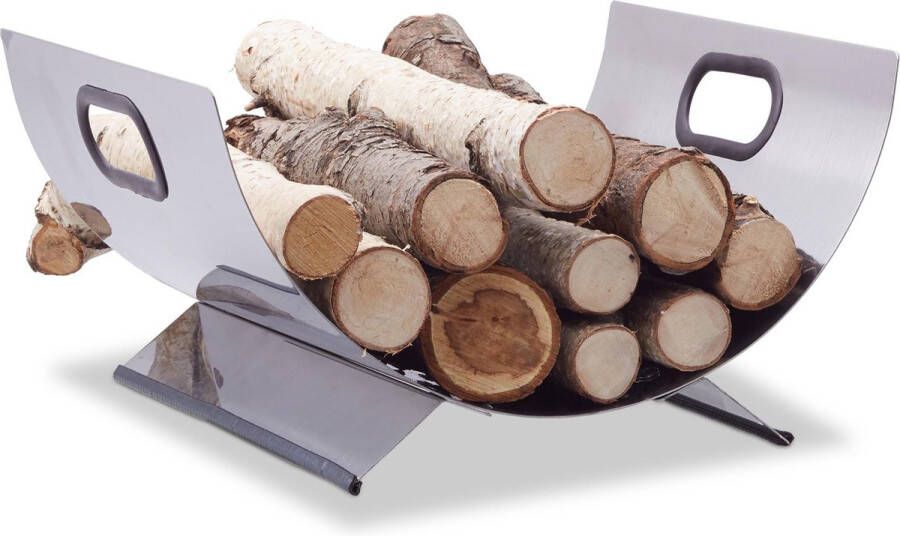 Relaxdays houtmand roestvrij staal houtbak metaal haardhout mand modern openhaardhout