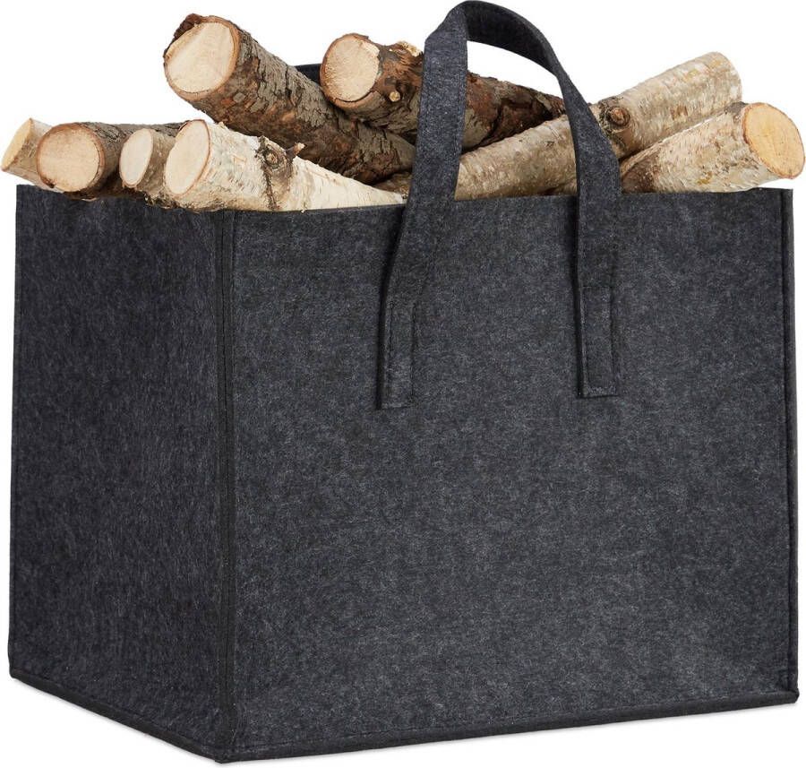 Relaxdays houtmand vilt opbergmand krantenbak viltmand 34 5 x 43 x 36 5 cm antraciet