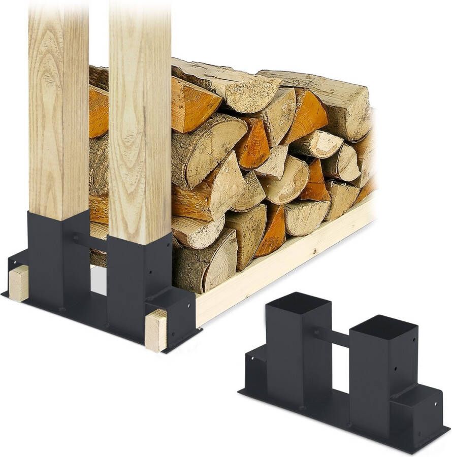 Relaxdays houtopslag diy set van 2 stapelhulp brandhout haardhoutopslag staal tuin