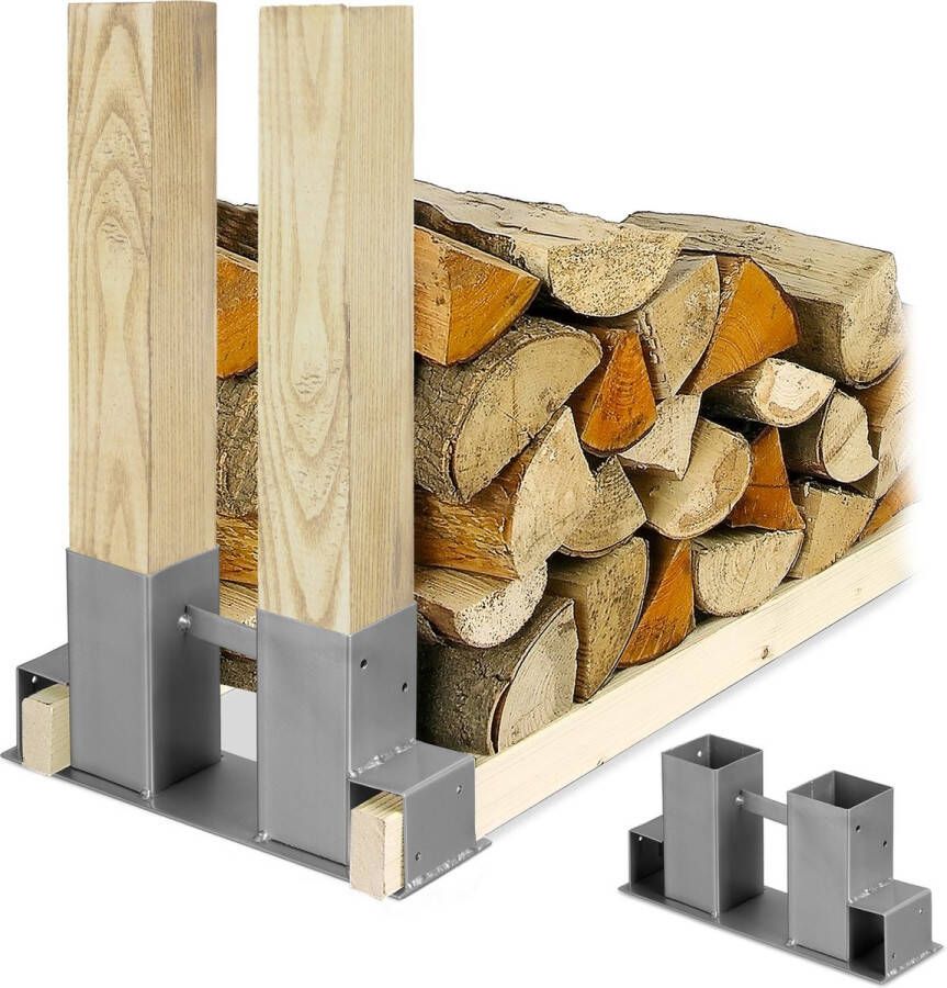 Relaxdays houtopslag diy set van 2 stapelhulp voor brandhout haardhoutopslag staal