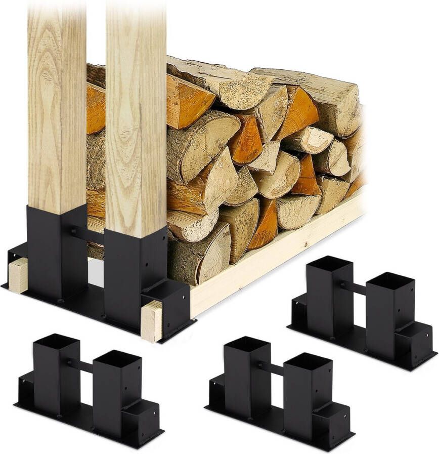 Relaxdays houtopslag diy set van 4 stapelhulp voor brandhout haardhoutopslag staal