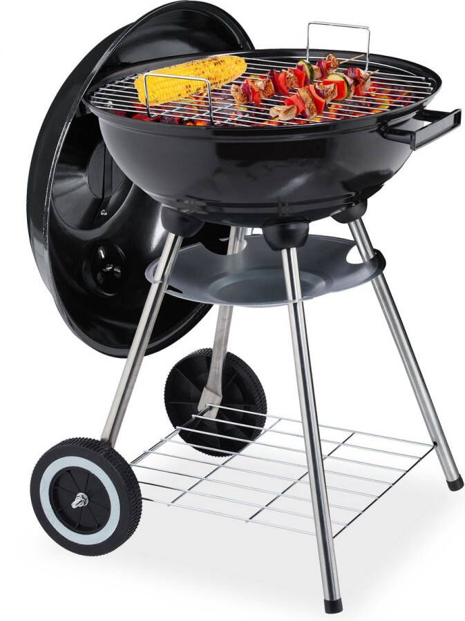 Relaxdays houtskool bbq met deksel kogelbarbecue barbeque kogelgrill zwart