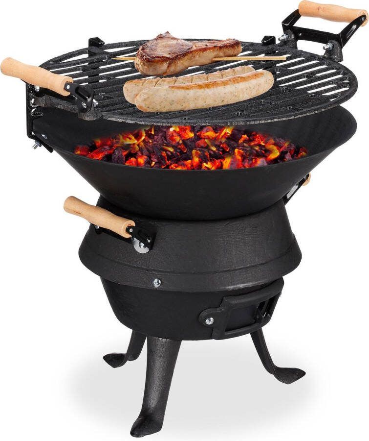 Relaxdays Houtskoolbarbecue kolenbarbecue bbq camping barbecue gietijzer zwart