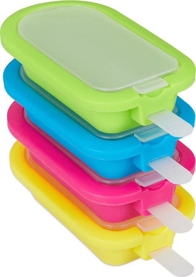 Relaxdays Ijsvormpjes met stokjes 4 stuks ijsjesmaker met deksel voor waterijsjes