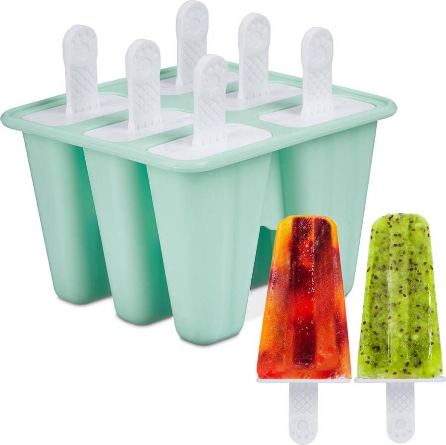 Relaxdays ijsvormpjes met stokjes 6 stuks siliconen waterijsvorm ijsjeshouder kind