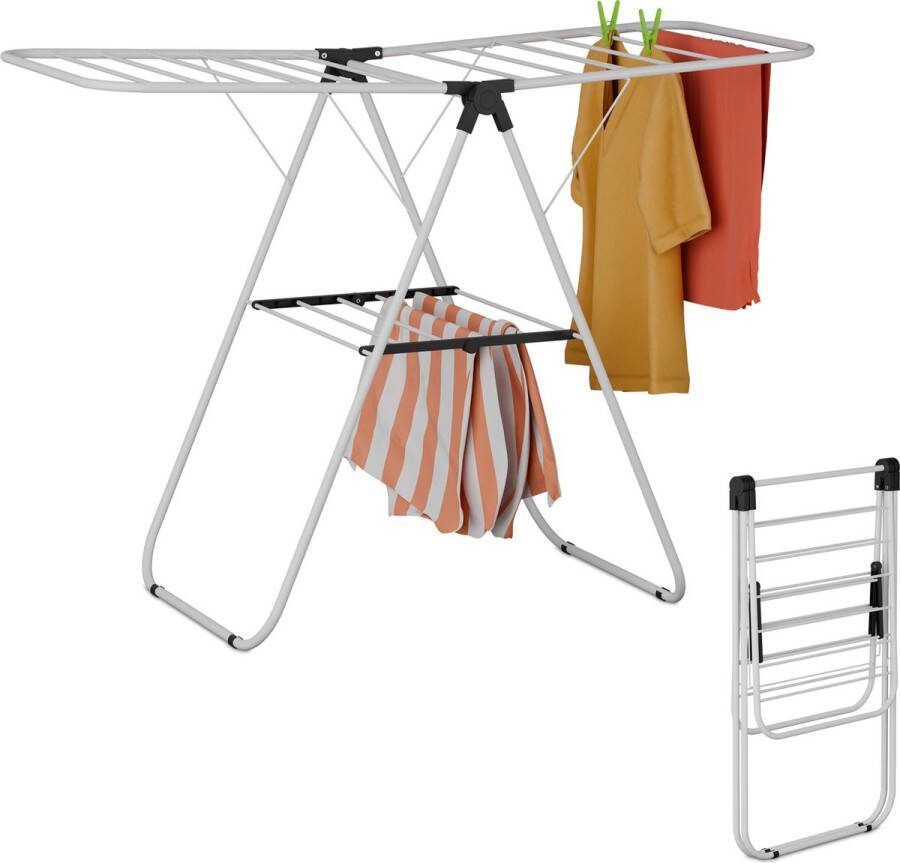 Relaxdays inklapbaar droogrek 2 vleugels wasdroogrek badkamer wasrek metaal wit