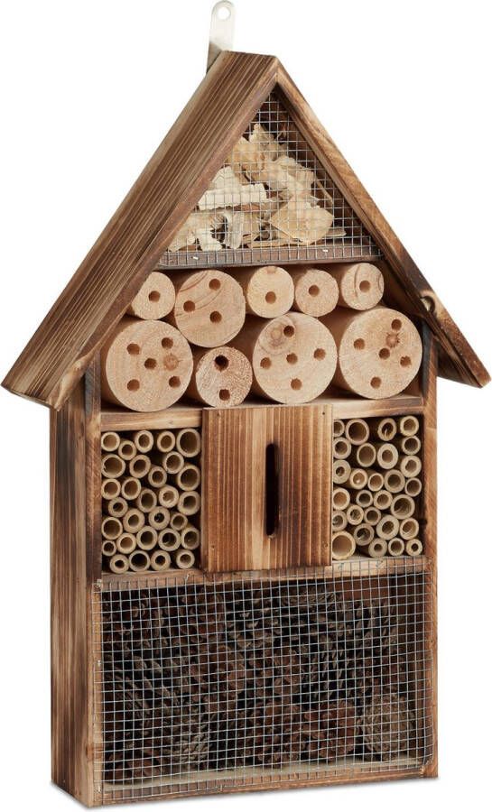 Relaxdays insectenhotel 50 cm hoog bijenhhuis om op te hangen insectenhuis hout