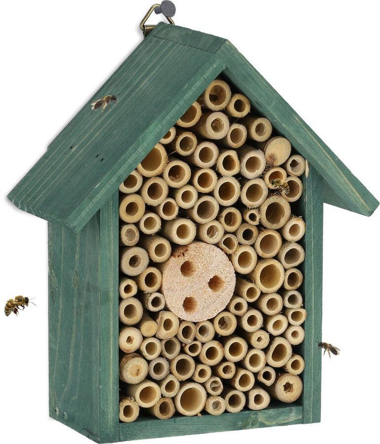 Relaxdays insectenhotel bamboe buisjes ophangen bijenkastje wespenhotel groen