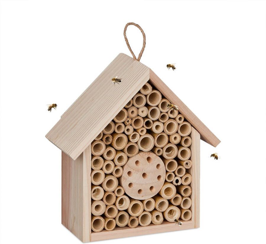 Relaxdays insectenhotel bijen hout insectenhuis balkon nestkast tuin met touwtje