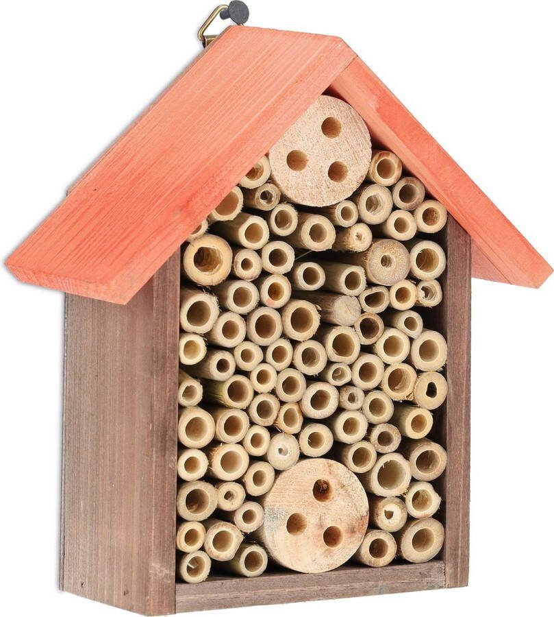 Relaxdays insectenhotel bijenhotel insectenhuisje nestkastje oranje dak natuur