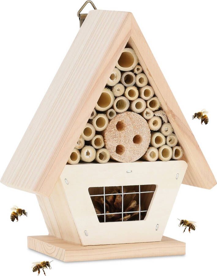 Relaxdays insectenhotel bijenhotel insectenhuisje ophangen dennenhout natuur