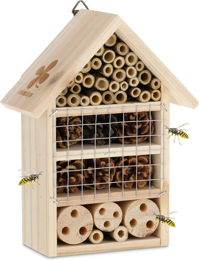 Relaxdays insectenhotel bijenhotel nestkastje dennenappels buisjes hout natuur