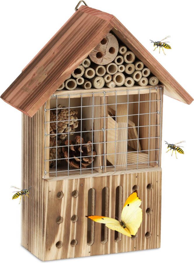 Relaxdays insectenhotel bijenhotel vlinderhuisje nestkastje dennenhout natuur