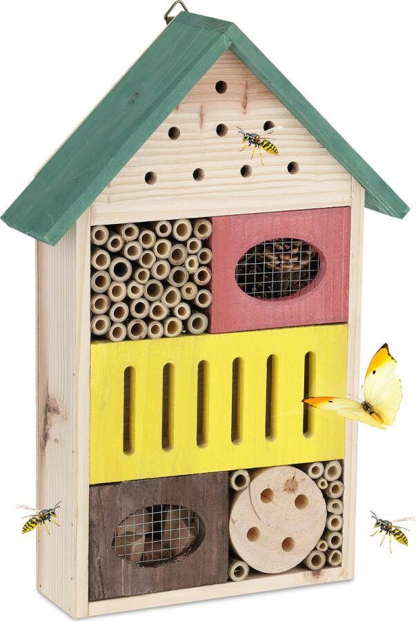 Relaxdays insectenhotel bijenhuis vlinderhotel dennenappels buisjes kleurrijk