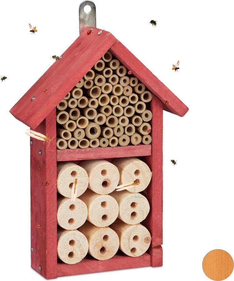 Relaxdays insectenhotel bouwpakket DIY insectenhuis bijenhotel nestkast hangend rood