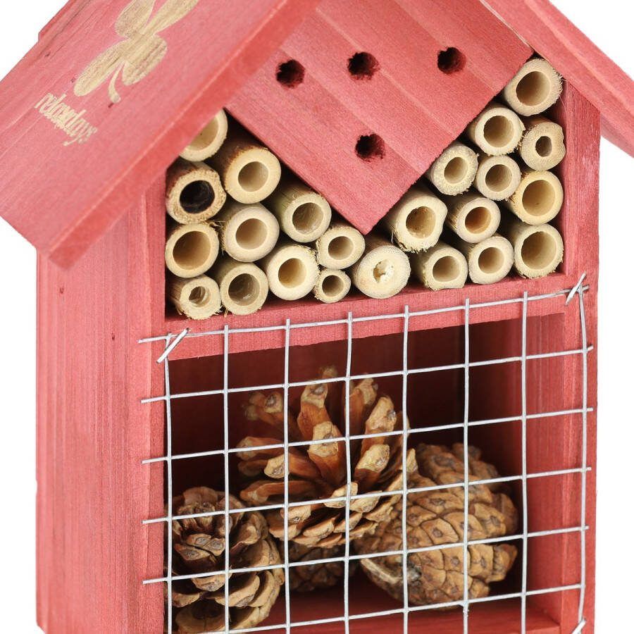 Relaxdays insectenhotel insectenhuisje bamboe buisjes dennenappels hout rood