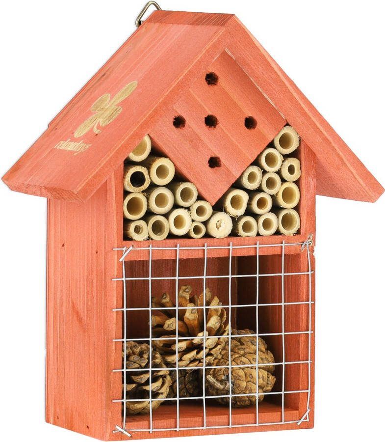 Relaxdays insectenhotel insectenkastje bijen wespen gaasvliegen hout oranje