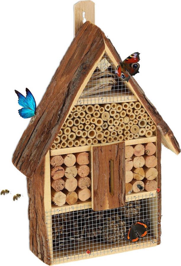 Relaxdays insectenhotel klein hout bijenkast bijenhotel insectenhuis voor vlinders