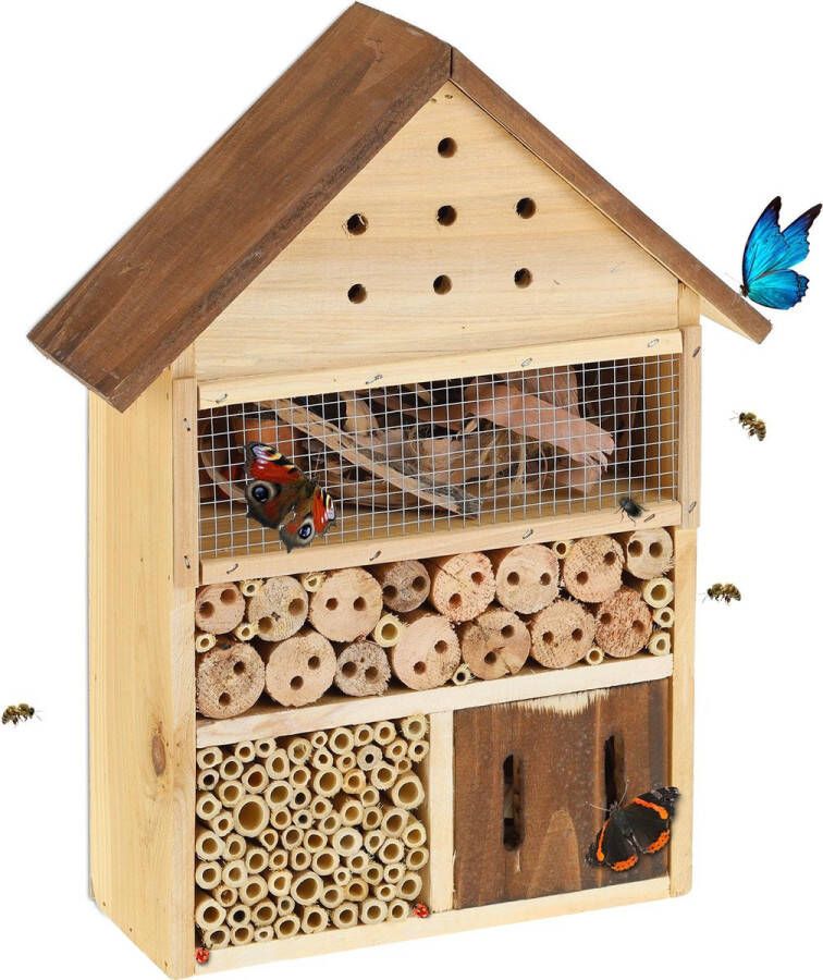 Relaxdays insectenhotel klein vlinderkast bijenhotel bijenhuis nestkast insecten