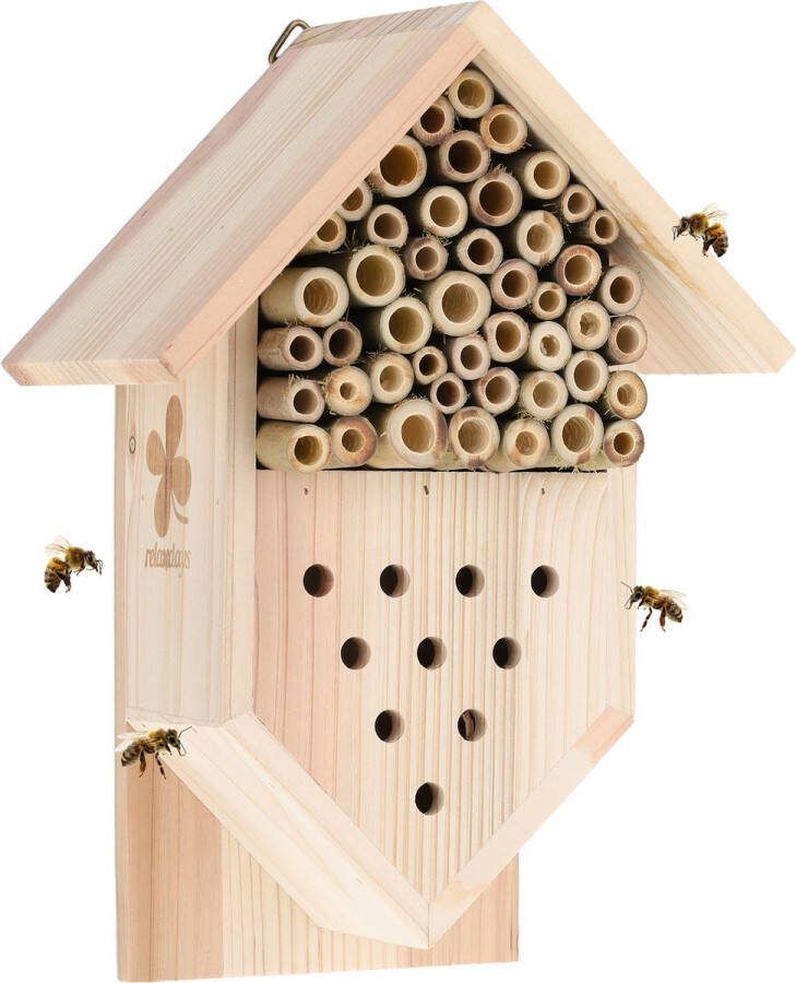 Relaxdays insectenhotel nestkastje bamboe buisjes sluipgaten dennenhout natuur