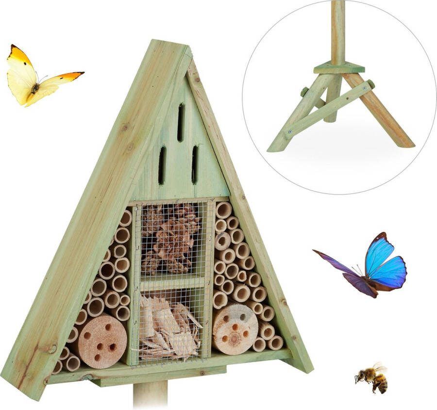 Relaxdays insectenhotel op standaard bijenhotel insectenhuis bijenhuis vlinders