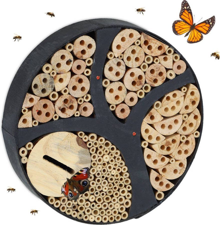Relaxdays insectenhotel rond hout insectenhuis vlinders bijenhotel bijenhuis klein