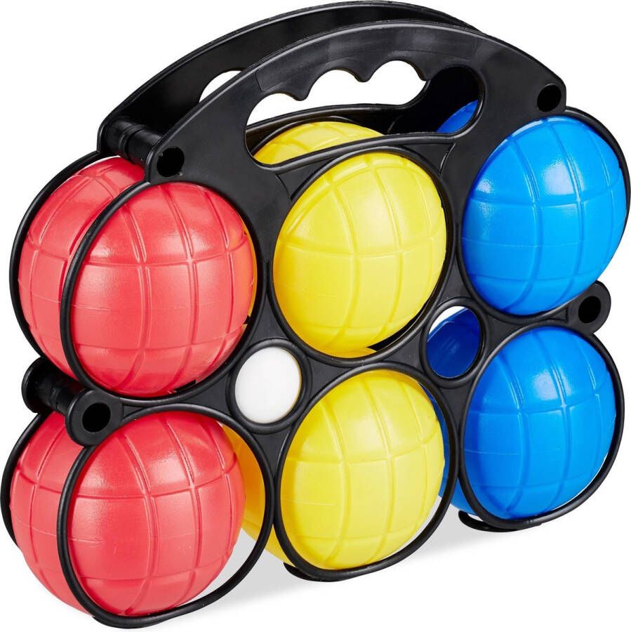 Relaxdays jeu de boules set 6 ballen kunststof petanque spel voor kinderen gekleurd