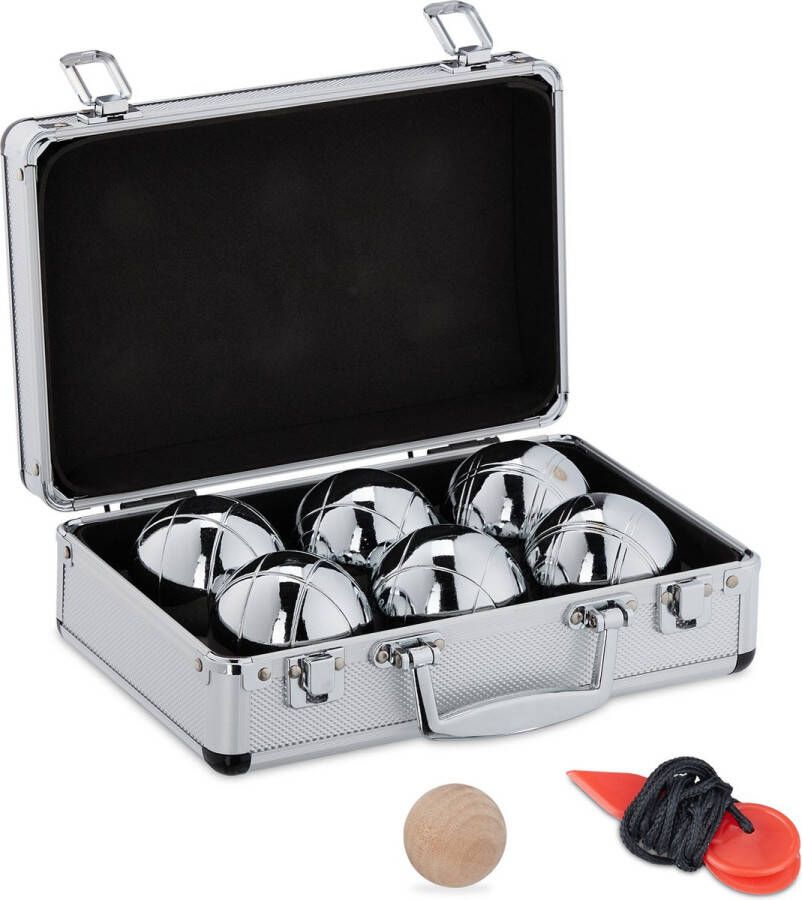 Relaxdays jeu de boules set petanque ballen 6 jeu de boules ballen metaal koffer