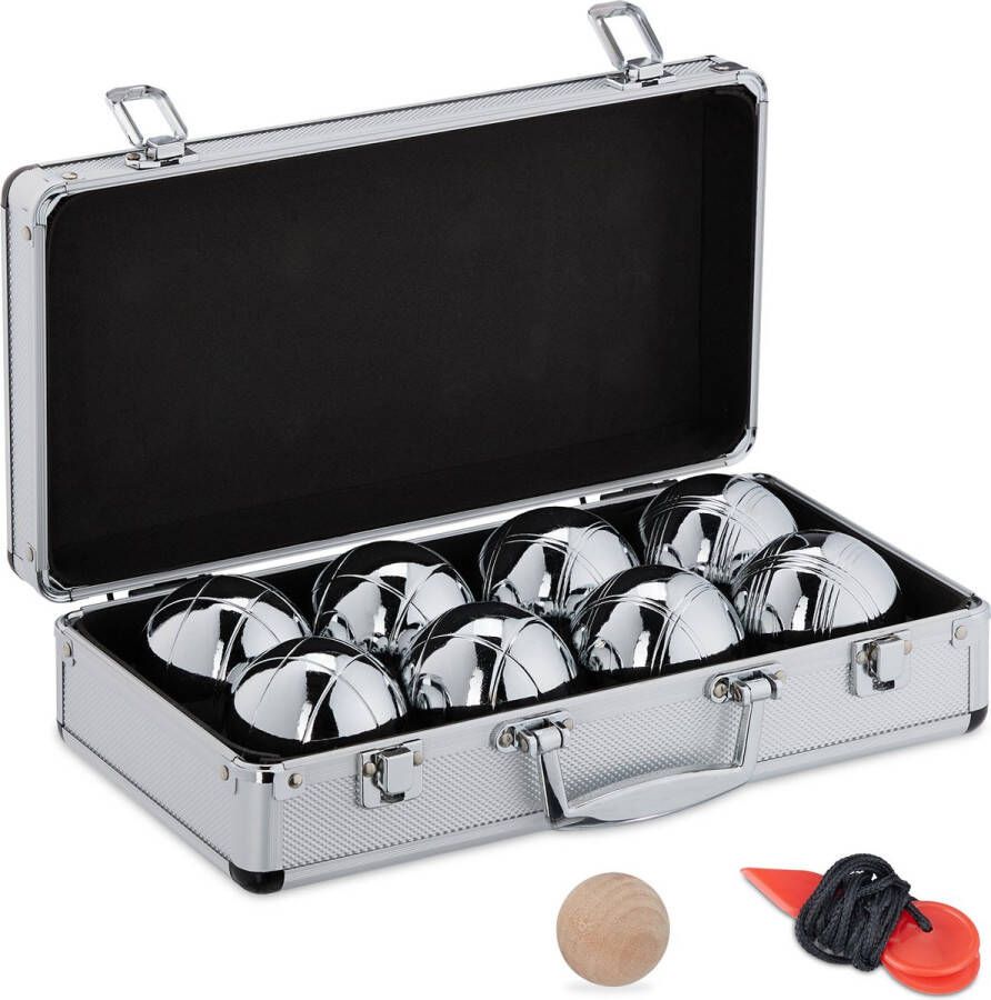 Relaxdays jeu de boules set petanque ballen 8 jeu de boules ballen metaal koffer