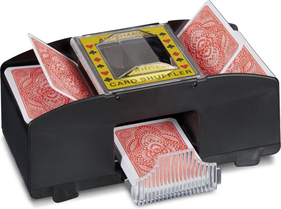 Relaxdays kaartenschudmachine elektrisch 2 decks kaartenschudder batterijen zwart
