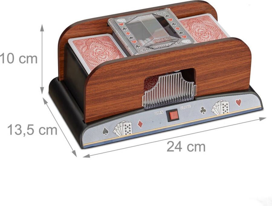 Relaxdays kaartenschudmachine elektrisch 2 decks schudmachine speelkaarten houtlook