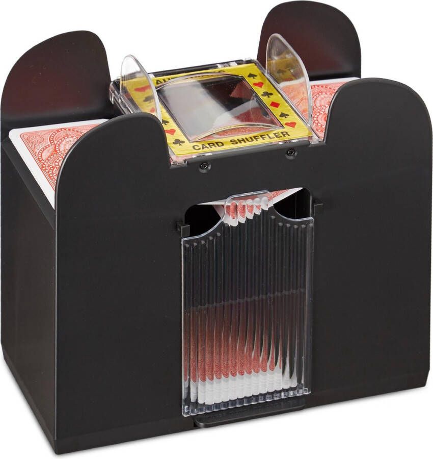 Relaxdays kaartschudmachine 6 decks elektrische schudmachine voor speelkaarten zwart