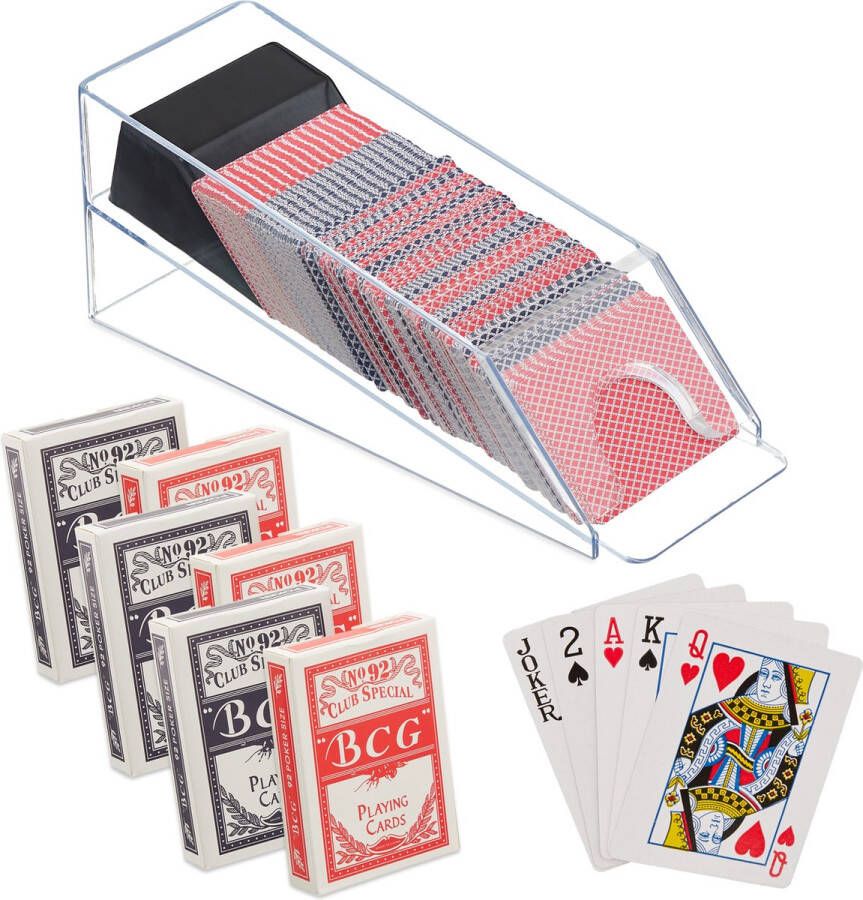 Relaxdays kaartverdeler met 6 decks speelkaarten verdeler kunststof kaartenslof