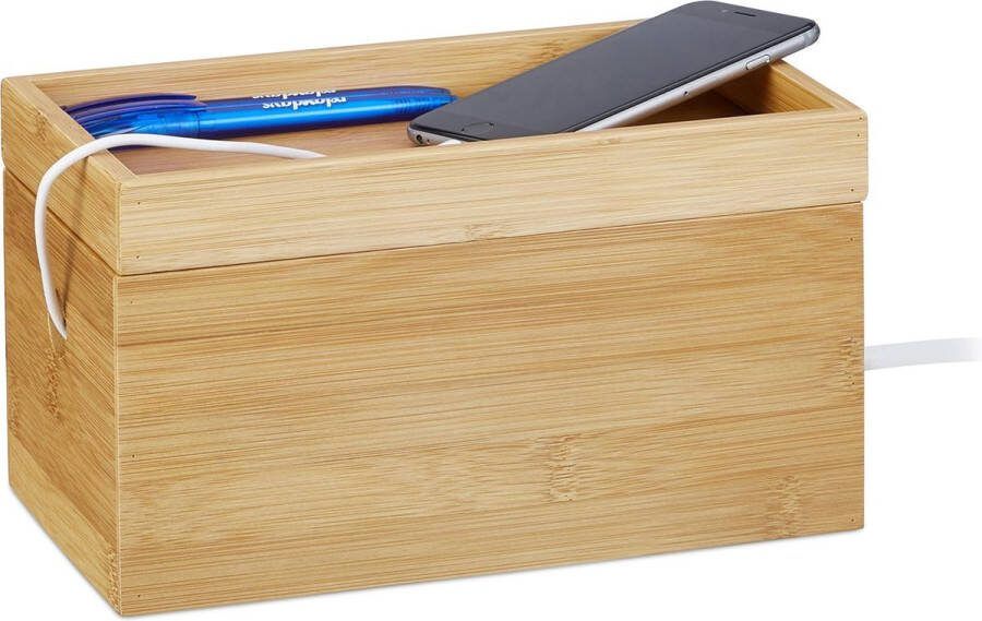 Relaxdays kabelbox bamboe kabelmanagement hout- cable box bureau multi-oplaadstation